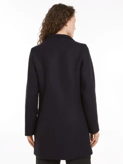 Tommy Hilfiger Naisten Villakangastakki, WOOL BLEND SLIM FUNNEL COAT Tummansininen