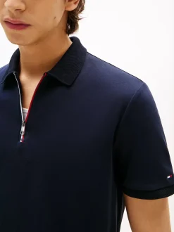 Tommy Hilfiger Regular Signature Zip Placket Polo Shirt Tummansininen