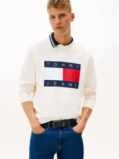 Tommy Jeans miesten collegepaita Big Flag Cneck EXT, luonnonvalkoinen