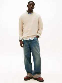 Tommy Jeans miesten collegepaita Reg S Flag Crew, vaalea beige