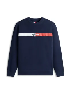 Tommy Jeans miesten collegepaita TJM Reg Sign Stripe Cnck EXT, tummansininen
