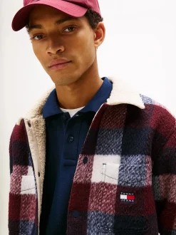 Tommy Jeans miesten flanellipaita, TJM CHECK TEDDY CLLR OVERSHIRT Sininen Ruutu