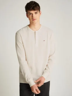 Tommy Jeans Miesten Paita, REG WAFFLE HENLEY TEE Luonnonvalkoinen