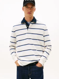 Tommy Jeans miesten paita TJM RLX WOVEN LABEL RUGBY, valkoinen