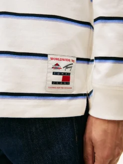 Tommy Jeans miesten paita TJM RLX WOVEN LABEL RUGBY, valkoinen