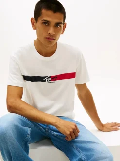Tommy Jeans miesten t-paita TJM REG SIGNATURE STRIPE T EXT, valkoinen