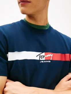 Tommy Jeans miesten t-paita TJM REG SIGNATURE STRIPE T EXT, tummansininen