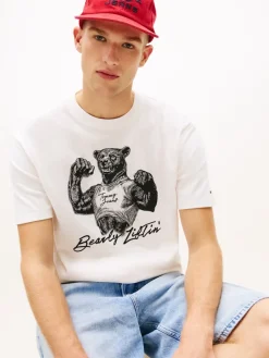 Tommy Jeans miesten t-paita TJM RLX Bear SS Tee, luonnonvalkoinen