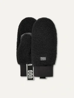 UGG Naisten Käsineet, W UGGFLUFF MITTEN WITH LOGO TAPE Musta