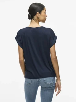 Vila lyhythihainen toppi, VIELLETTE S/S SATIN TOP Navy Blazer