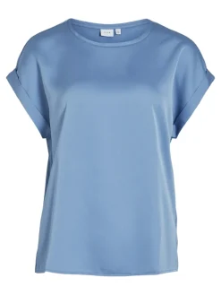 Vila lyhythihainen toppi, VIELLETTE S/S SATIN TOP Blissful Blue