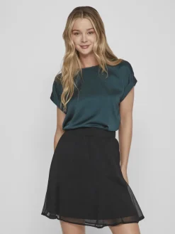 Vila lyhythihainen toppi, VIELLETTE S/S SATIN TOP Ponderosa Pine
