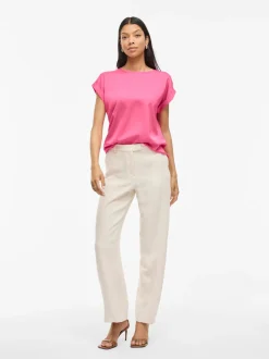 Vila naisten lyhythihainen toppi K-Viellette S/S Satin Top - NOOS, Sangria Sunset