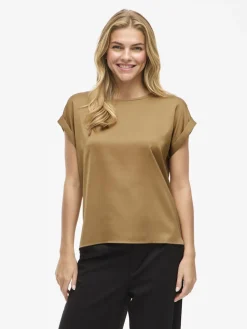 Vila naisten lyhythihainen toppi K-Viellette S/S Satin Top - NOOS, Bistre