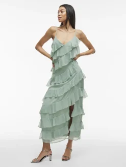 Vila naisten mekko, VILUNA STRAP DRESS Green Milieu