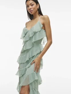 Vila naisten mekko, VILUNA STRAP DRESS Green Milieu