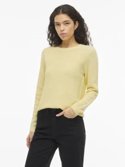 Vila naisten neulepaita VIDalo O-Neck L/S Knit Top-NOOS, Pastel Yellow