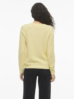 Vila naisten neulepaita VIDalo O-Neck L/S Knit Top-NOOS, Pastel Yellow