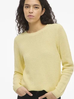 Vila naisten neulepaita VIDalo O-Neck L/S Knit Top-NOOS, Pastel Yellow