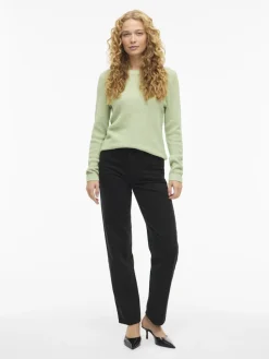 Vila naisten neulepaita VIDalo O-Neck L/S Knit Top-NOOS, Smoke Green