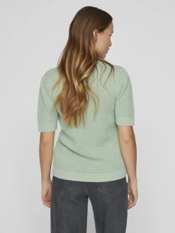 Vila naisten neulepusero, VIDALO O-NECK S/S KNIT TOP Vaaleanvihreä