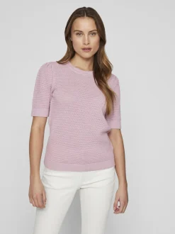 Vila naisten neulepusero, VIDALO O-NECK S/S KNIT TOP Vaaleanpunainen