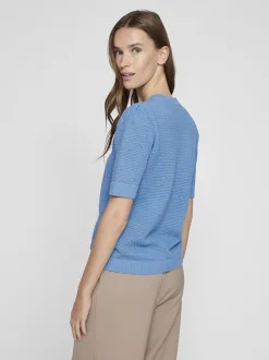Vila naisten neulepusero, VIDALO O-NECK S/S KNIT TOP Vaaleansininen