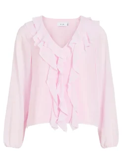 Vila naisten pusero Viane L/S V-Neck Frill Top, Cherry Blossom