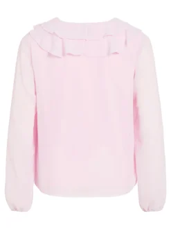Vila naisten pusero Viane L/S V-Neck Frill Top, Cherry Blossom
