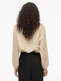 Vila naisten pusero Vielette L/S Smock Satin Top, Cement
