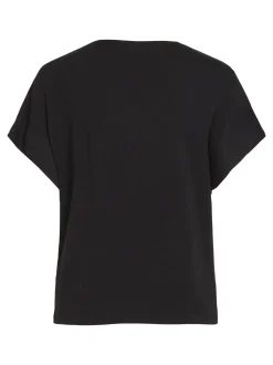 Vila naisten satiinitoppi, VIELLETTE V-NECK S/S SATIN TOP Musta