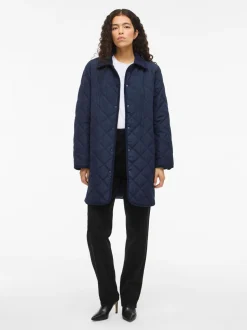 Vila naisten tikkitakki, VIQUILA L/S CORDUROY QUILT LONG JACKET Navy Blazer