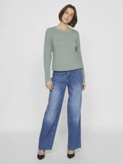 Vila neule, VIDALO O-NECK L/S KNIT TOP Chinois Green