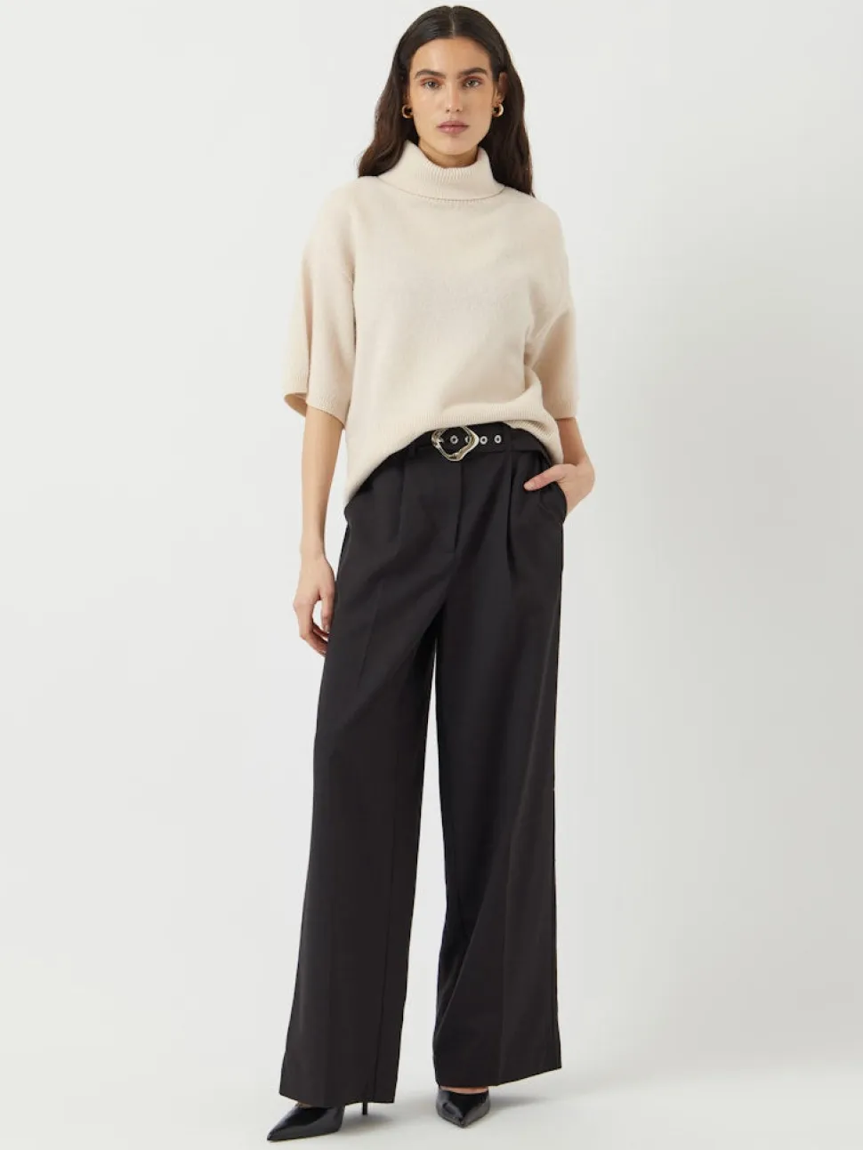Y.A.S naisten neulepusero, YASEMILA 2/4 WOOL KNIT PULLOVER S. NOOS Sandshell
