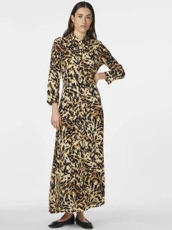 Y.A.S Naisten Maksimekko YASSAVANNA LONG SHIRT DRESS Ruskea Kuosi