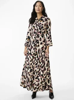 Y.A.S Naisten Maksimekko YASSAVANNA LONG SHIRT DRESS Beige Kuosi