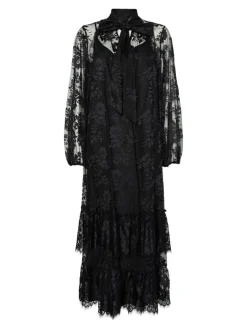 Y.A.S naisten mekko YASLACILLA LS LACE LONG DRESS, musta