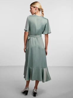 Y.A.S Naisten Mekko, YASTHEA 2/4 MIDI WRAP DRESS Green Milieu
