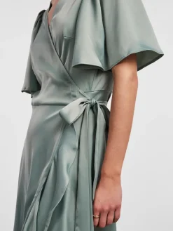 Y.A.S Naisten Mekko, YASTHEA 2/4 MIDI WRAP DRESS Green Milieu