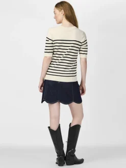 Y.A.S naisten neule, YASLENA SS KNIT PULLOVER S. Raidallinen Valkoinen