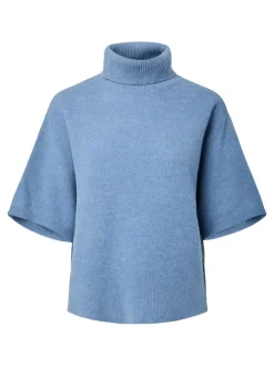 Y.A.S naisten neulepusero, YASEMILA 2/4 WOOL KNIT PULLOVER S. NOOS Windward Blue